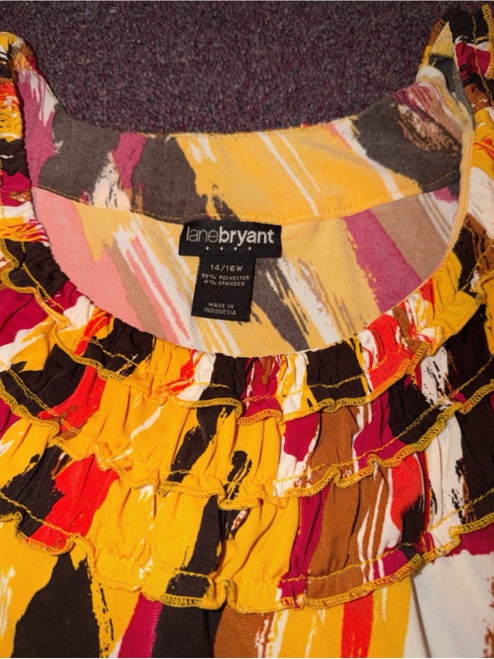 Lane Bryant Yellow Multi-Color Ruffle Neck Tank - Picture 2 of 3